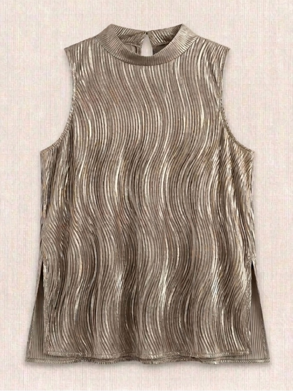 Bar III Metallic Wave-Texture Sleeveless Tank Top - Gold